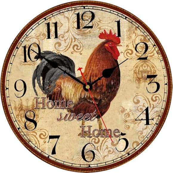 14 Inch Rustic Rooster Wall Clock Retro Silent Non Ticking Easy to Read Clock